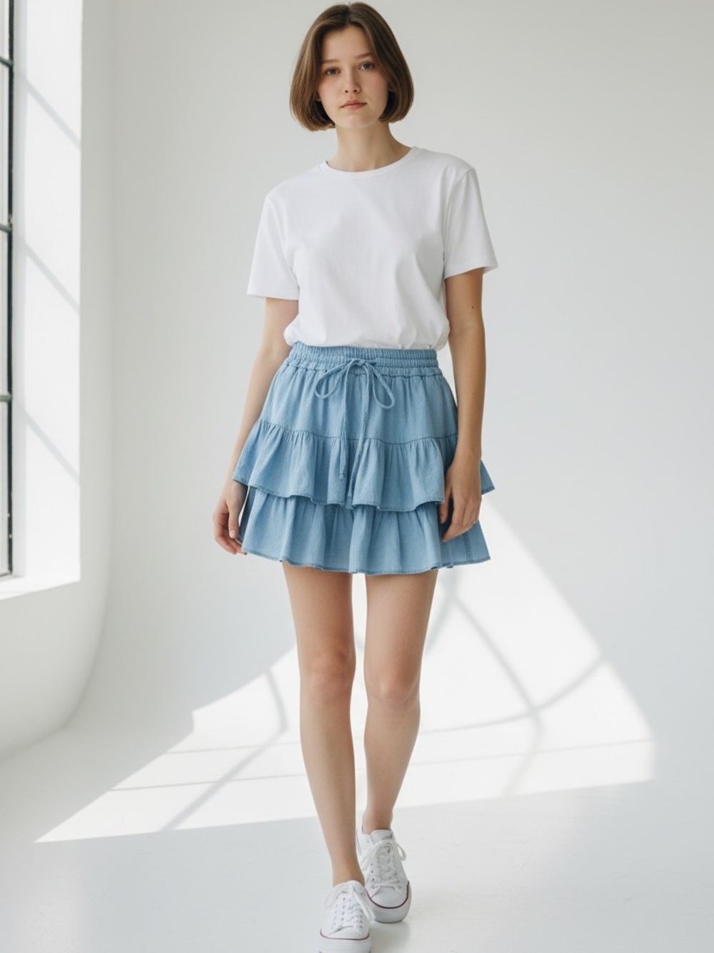 Love Tree Blue mini skirt with ruffles in size S